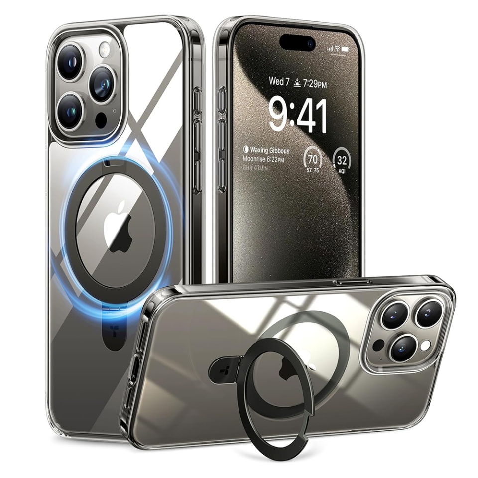 Husa pentru iPhone 15 Pro, Torras Ostand MagSafe, Transparenta