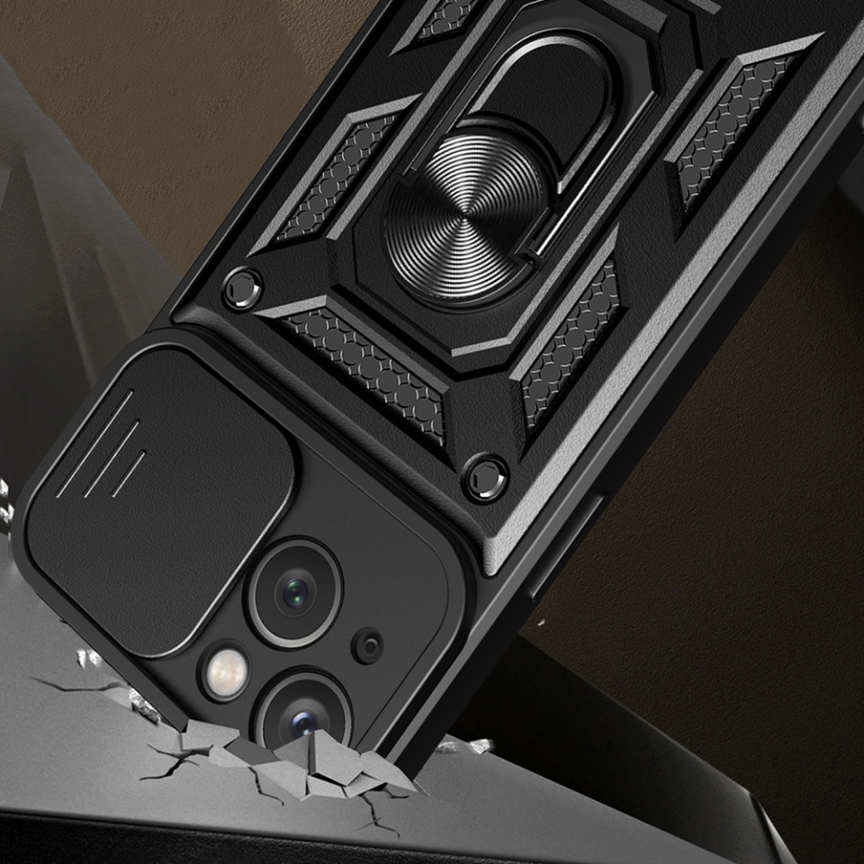 Husa pentru iPhone 15, SKYDDAR INNOVATION, CamShield, Roz, set cu sticker - 3 | YEO