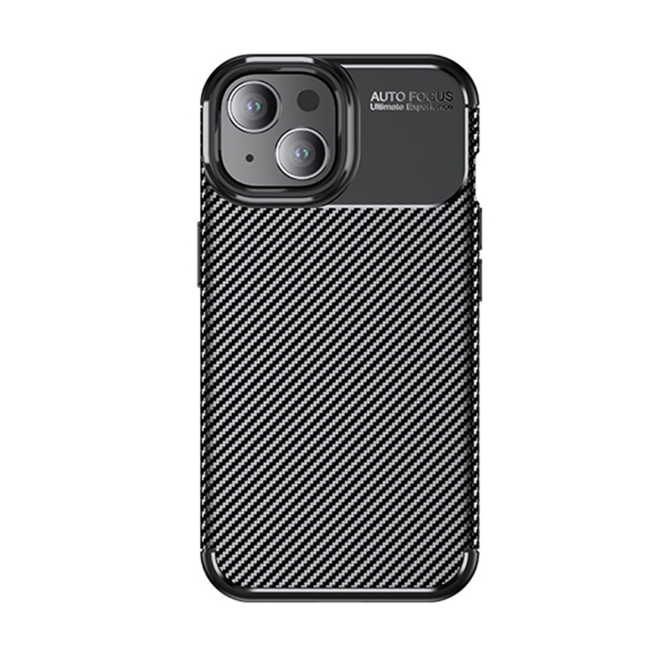 Husa pentru iPhone 15, SKYDDAR INNOVATION, CarbonFiber, Antisoc, Negru, set cu sticker - 3 | YEO
