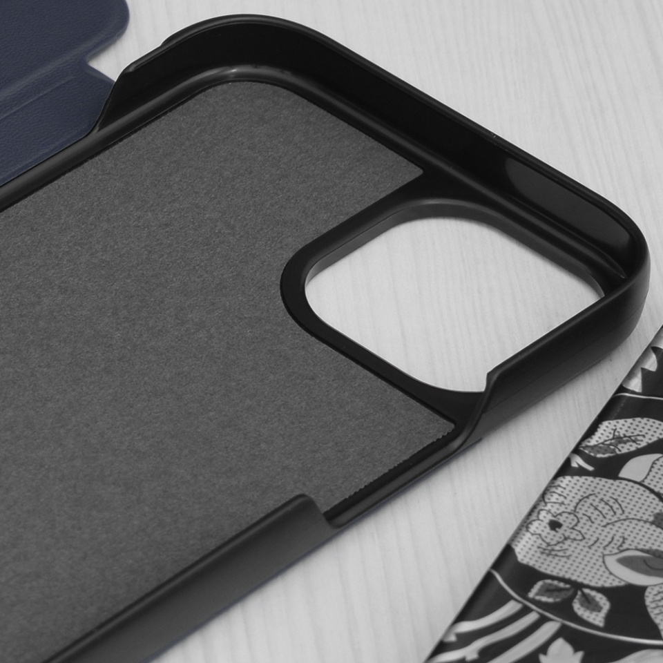 Husa pentru iPhone 15, SKYDDAR INNOVATION, eFold, tip carte, Albastru, set cu sticker - 2 | YEO