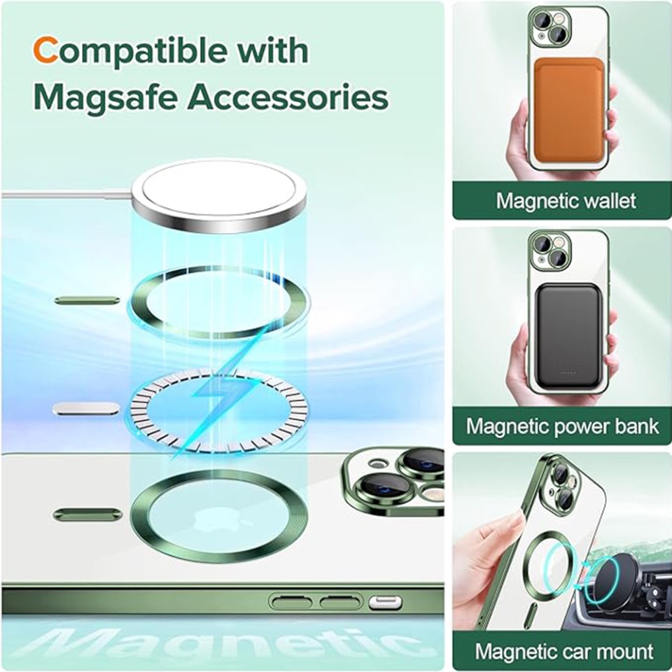 Husa pentru iPhone 15, SKYDDAR INNOVATION, Luxury Shield Magsafe, Protectie Antisoc, Verde inchis, set cu sticker - 3 | YEO