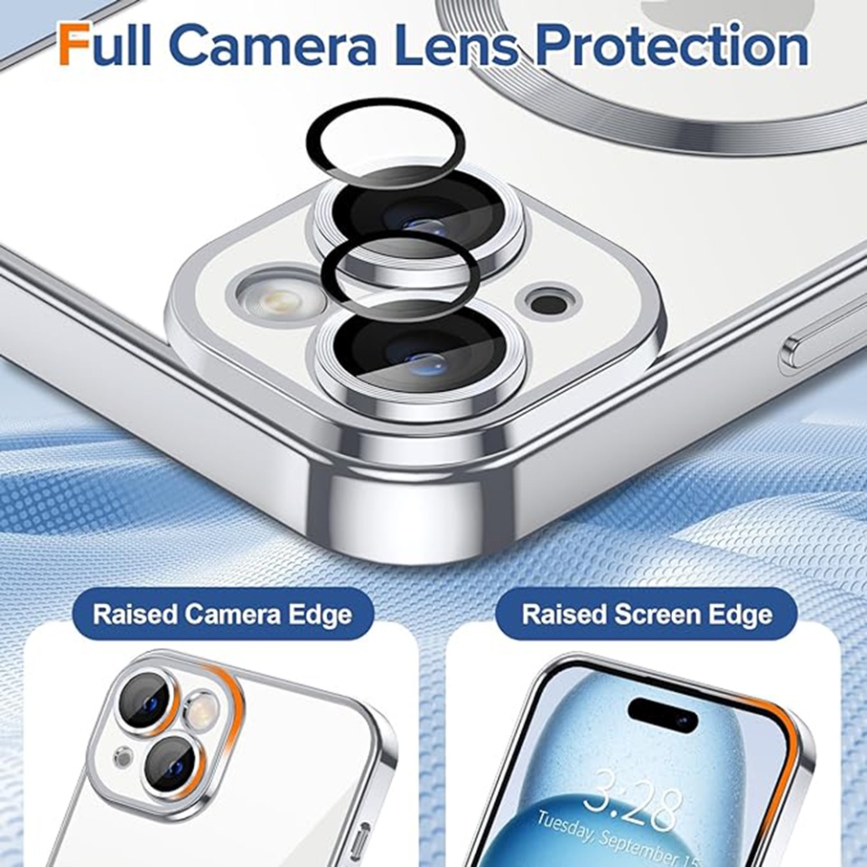 Husa pentru iPhone 15, SKYDDAR INNOVATION, Luxury Shield Magsafe, Protectie Antisoc, Argintiu, set cu sticker - 3 | YEO