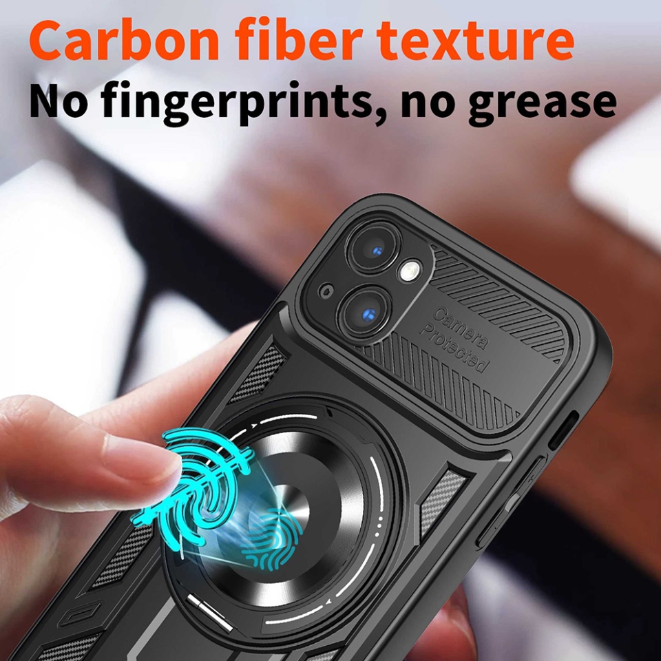 Husa pentru iPhone 15, SKYDDAR INNOVATION, RuggedCam, Inel magnetic antisoc, set cu sticker, Albastru - 5