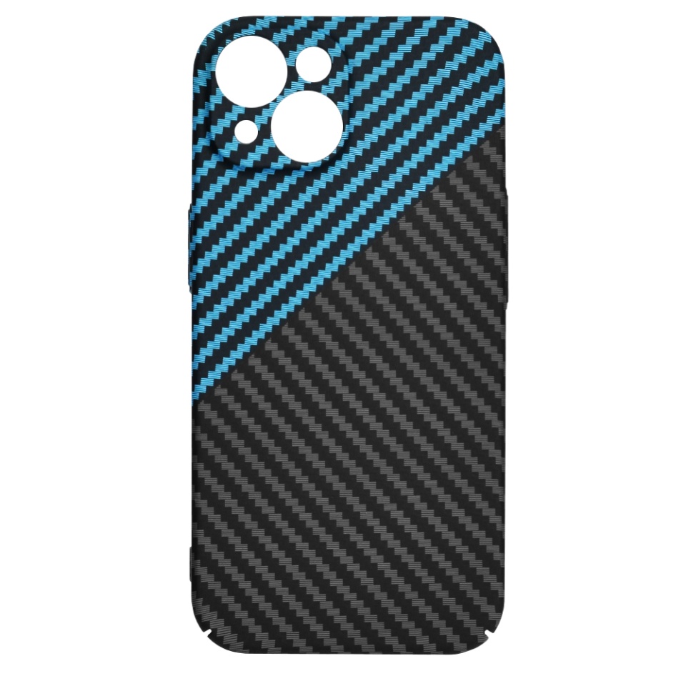 Husa pentru iPhone 15, SKYDDAR INNOVATION, textura carbon, Carbonite FiberShell, Bleu, set cu sticker - 3 | YEO