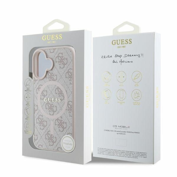 Husa pentru iPhone 16, 4G Ring Classic Logo MagSafe, Guess, Roz - 3 | YEO