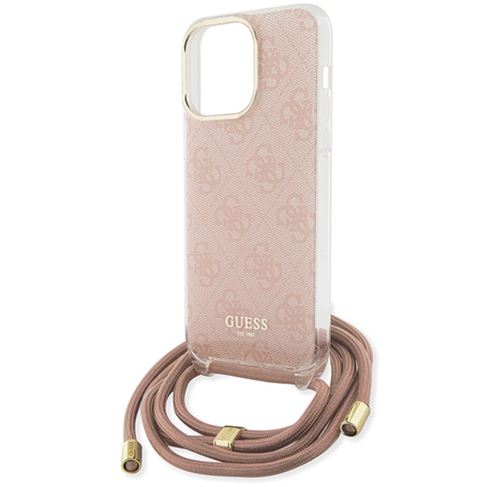 Husa pentru iPhone 16 cu snur, Crossbody Cord 4G Print, Guess - Roz - 5