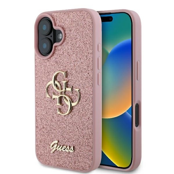 Husa pentru iPhone 16, Glitter Fixed Big 4G, Protectie Slim, Guess, Roz