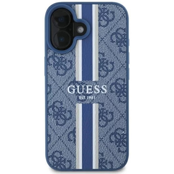 Husa pentru iPhone 16, Guess, Hardcase 4G Printed Stripes MagSafe, Albastru - 1 | YEO