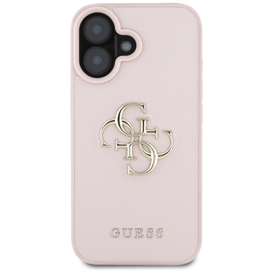 Husa pentru iPhone 16, Guess, Hardcase Grained Big 4G Logo Small Classic Logo, Protectie Slim, Roz - 2 | YEO
