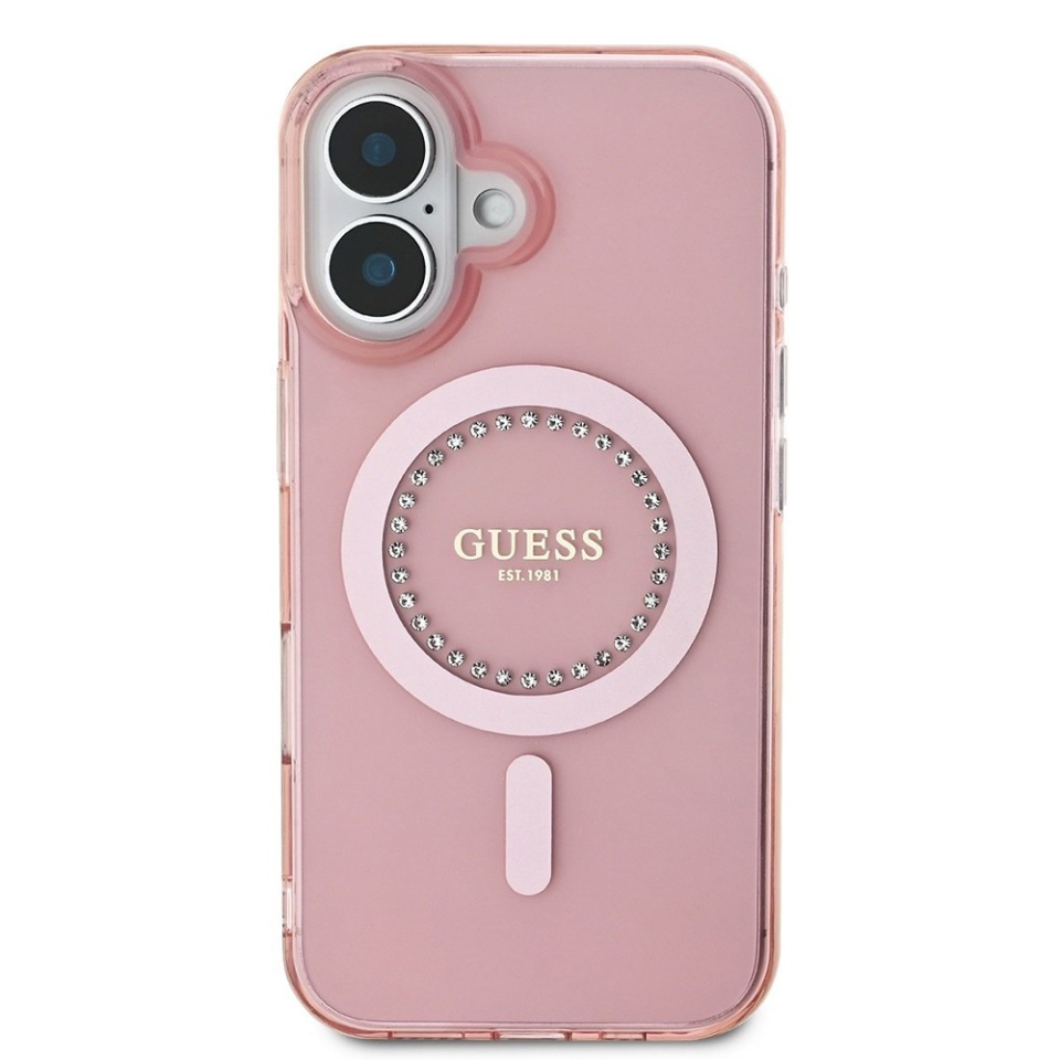 Husa pentru iPhone 16, IML Rhinestones MagSafe, Guess - Roz - 1 | YEO