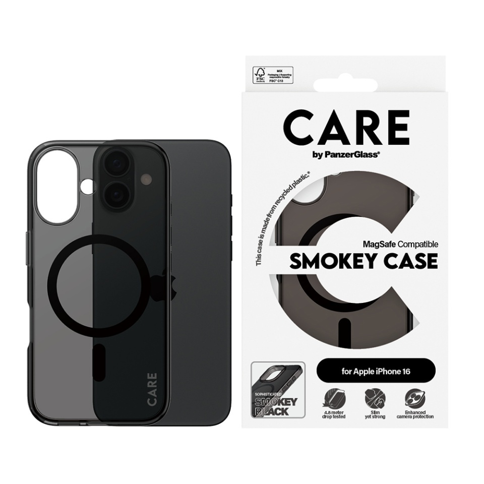 Husa pentru iPhone 16, PanzerGlass, CARE Flagship Urban Combat Black MagSafe, Anti-Soc 4.8m, Anti-Ingalbenire, Design Slim, Compatibila MagSafe, Fumuriu - 3 | YEO