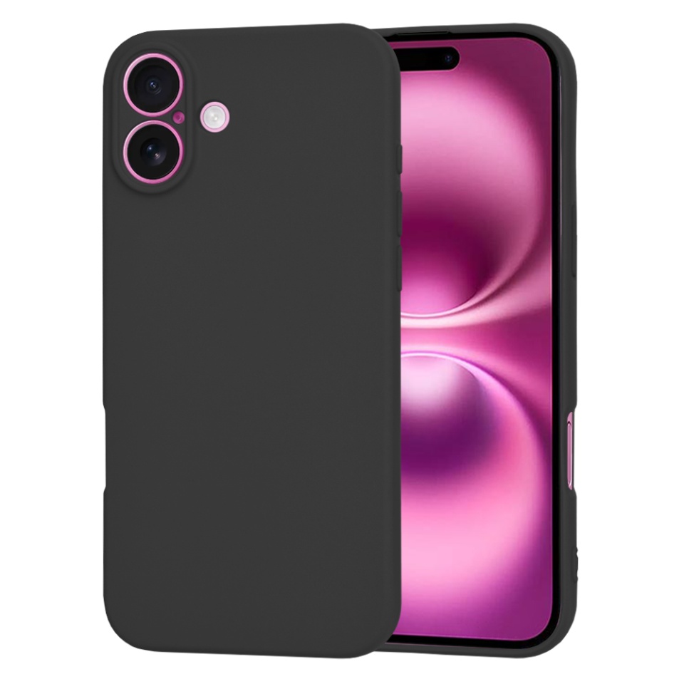 Husa pentru iPhone 16 Plus, SKYDDAR INNOVATION, din Silicon Catifelat, SoftElegance , Negru, set cu sticker