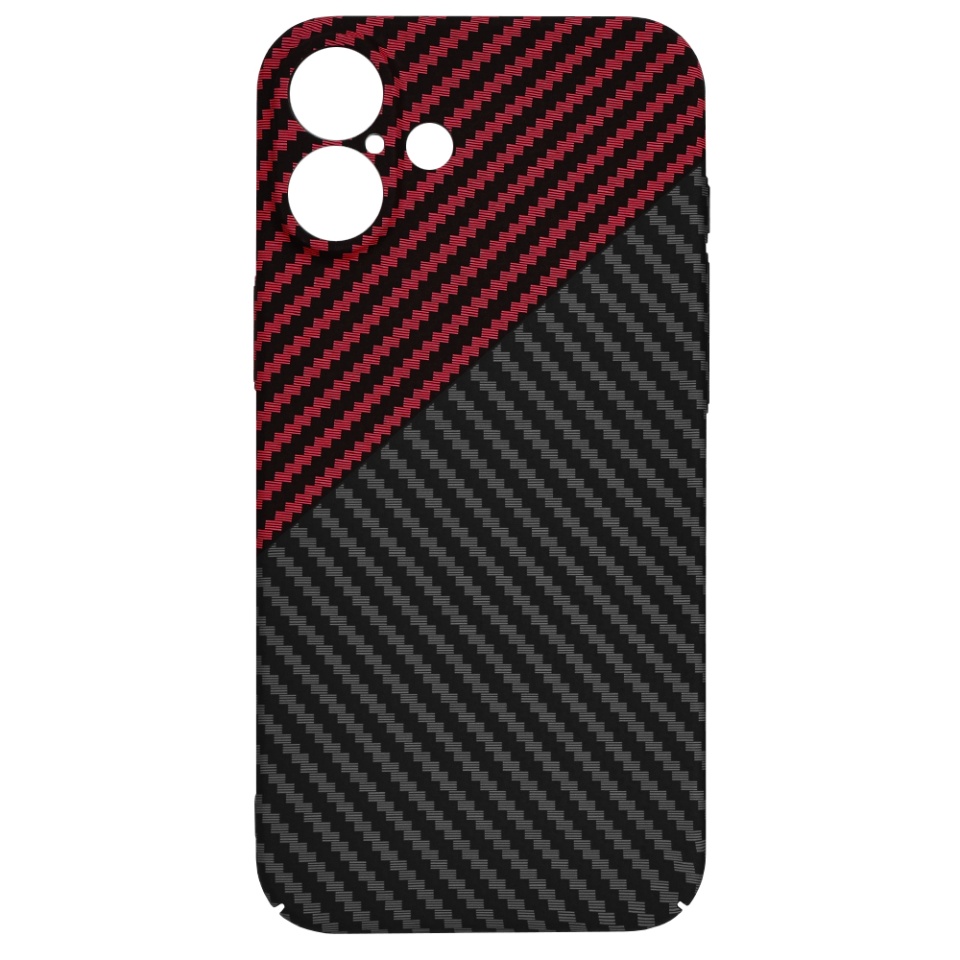 Husa pentru iPhone 16 Plus, SKYDDAR INNOVATION, textura carbon, Carbonite FiberShell, Rosu inchis, set cu sticker - 3 | YEO