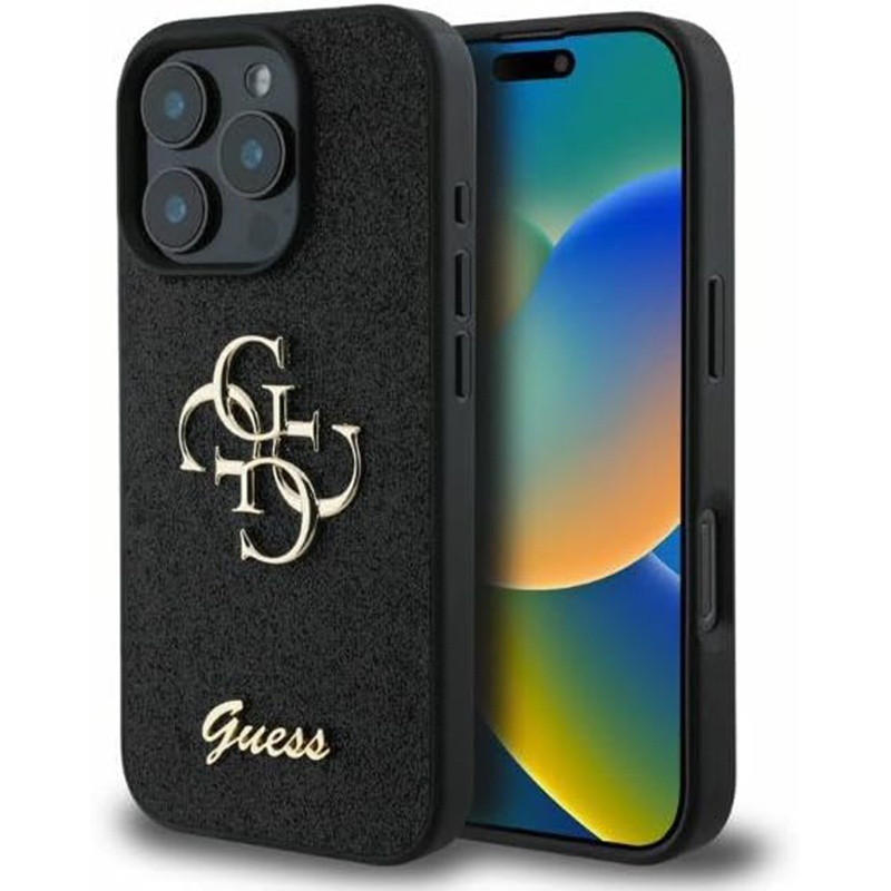 Husa pentru iPhone 16 Pro, Glitter Fixed Big 4G, Protectie Slim, Guess, Negru