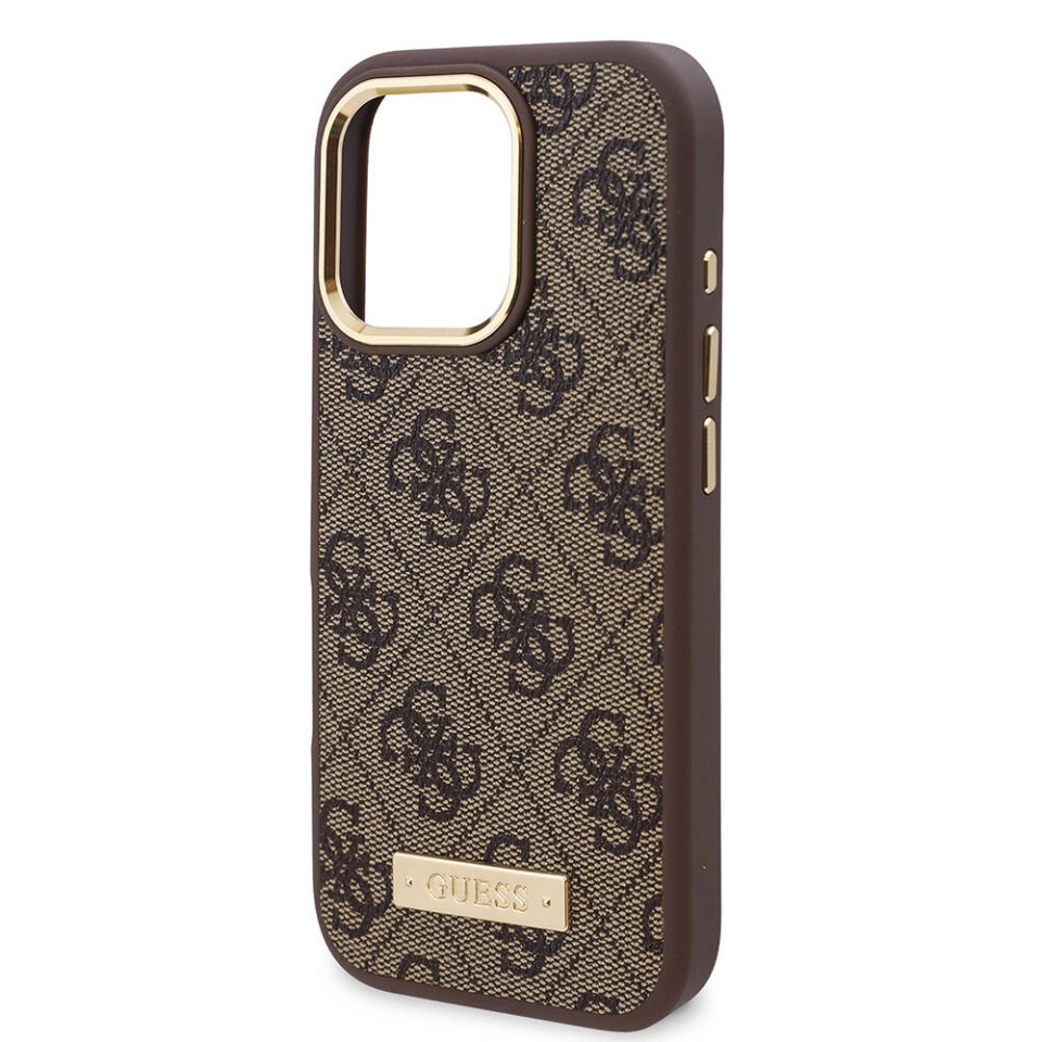 Husa pentru iPhone 16 Pro, Guess, Hardcase 4G Logo Plate MagSafe, Roz - 5