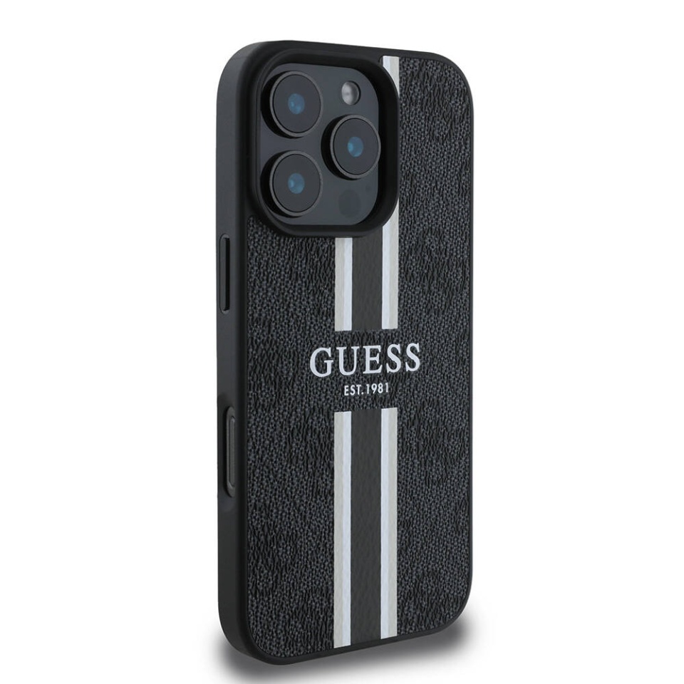 Husa pentru iPhone 16 Pro, Guess, Hardcase 4G Printed Stripes MagSafe, Negru - 3 | YEO