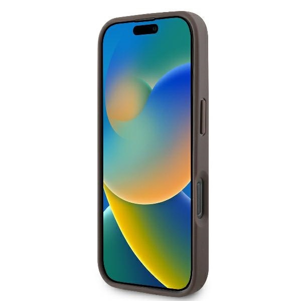 Husa pentru iPhone 16 Pro, Guess, Leather 4G Triangle Strass, Maro - 2 | YEO