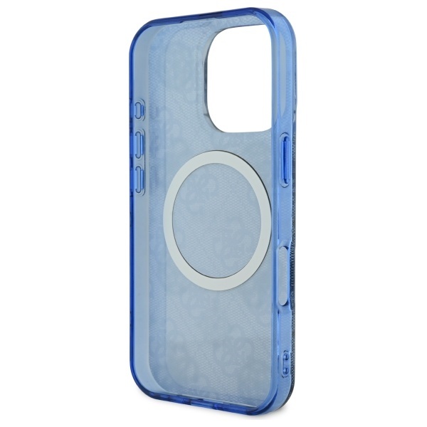 Husa pentru iPhone 16 Pro, Guess MagSafe Denim Pattern, Compatibila, Cadru Silicon, Logo Auriu, Design Slim, Albastru - 1 | YEO