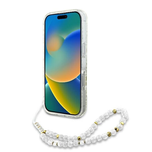 Husa pentru iPhone 16 Pro, IML Flowers Allover Electro With Pearl Strap MagSafe, Guess - Alb - 1 | YEO