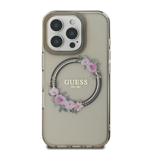 Husa pentru iPhone 16 Pro, IML Flowers Wreath MagSafe, Guess - Negru - 2 | YEO
