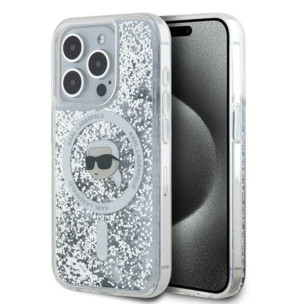 Husa pentru iPhone 16 Pro, Liquid Glitter MagSafe, Karl Lagerfeld - Transparenta
