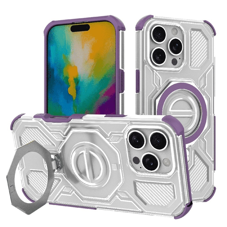 Husa pentru iPhone 16 Pro Max, Antisoc, SKYDDAR INOVATION, Carbon Shield PRO, Magsafe, set cu sticker, Mov
