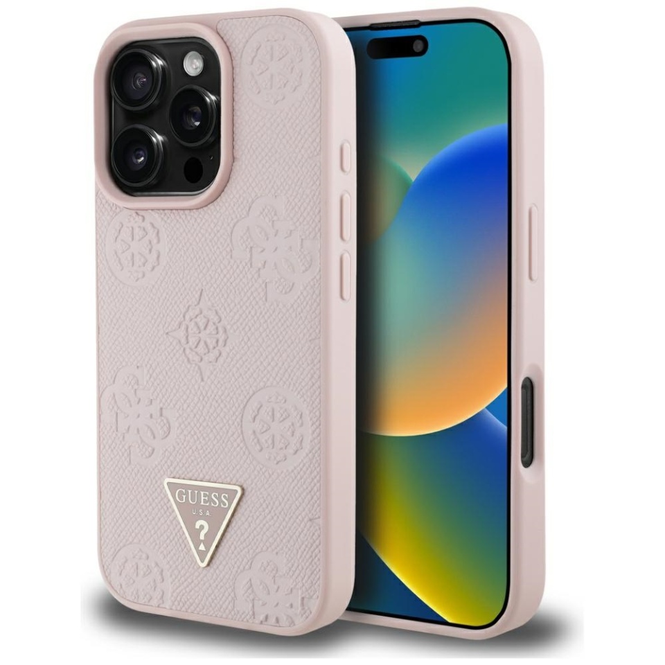 Husa pentru iPhone 16 Pro Max, Grained Triangle, Guess, Roz