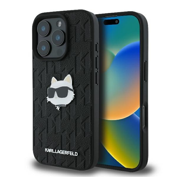 Husa pentru iPhone 16 Pro Max, Hardcase Leather Monogram, Karl Lagerfeld - Negru