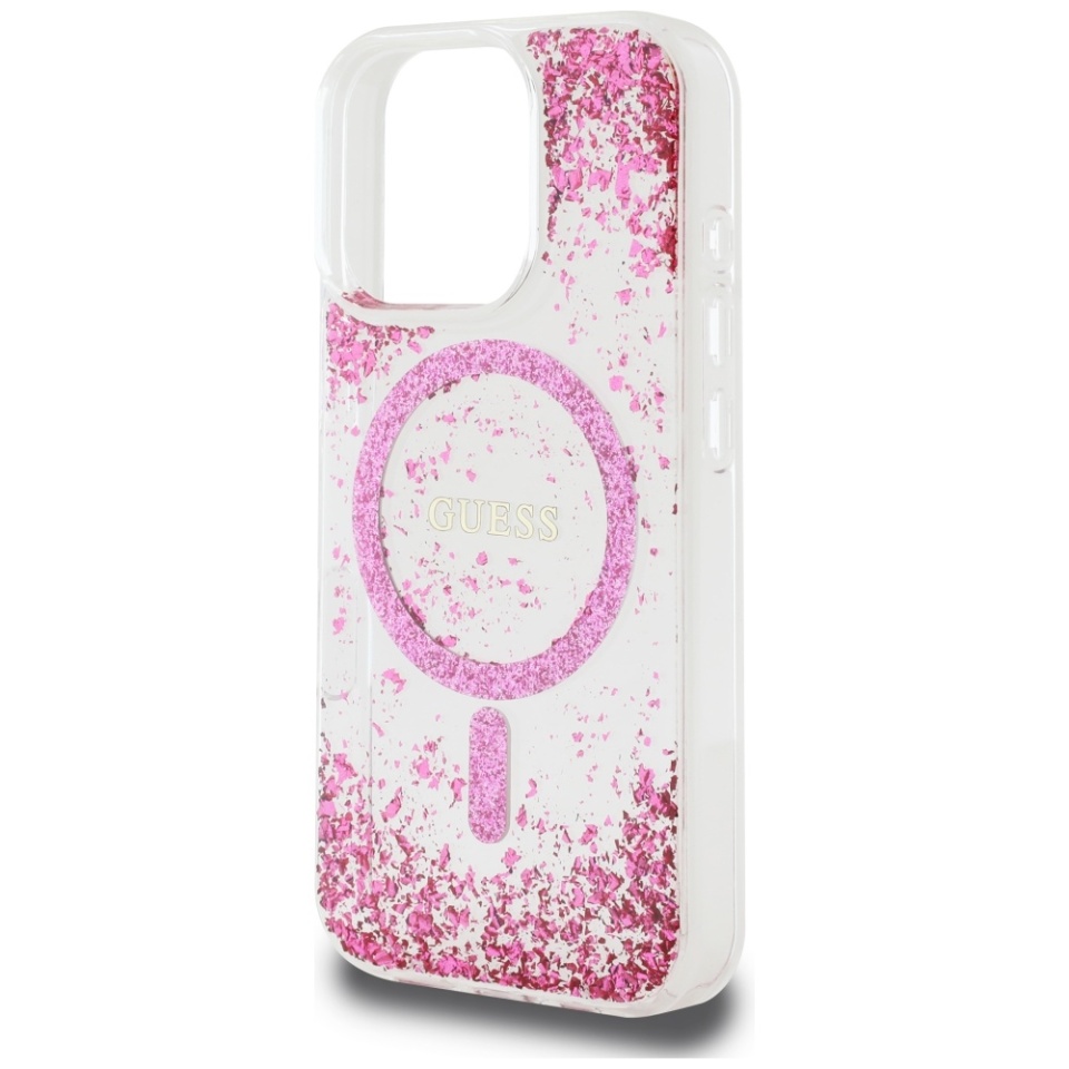 Husa pentru iPhone 16 Pro Max, Hardcase Resin Bottom Glitter MagSafe, Guess - Roz - 2 | YEO
