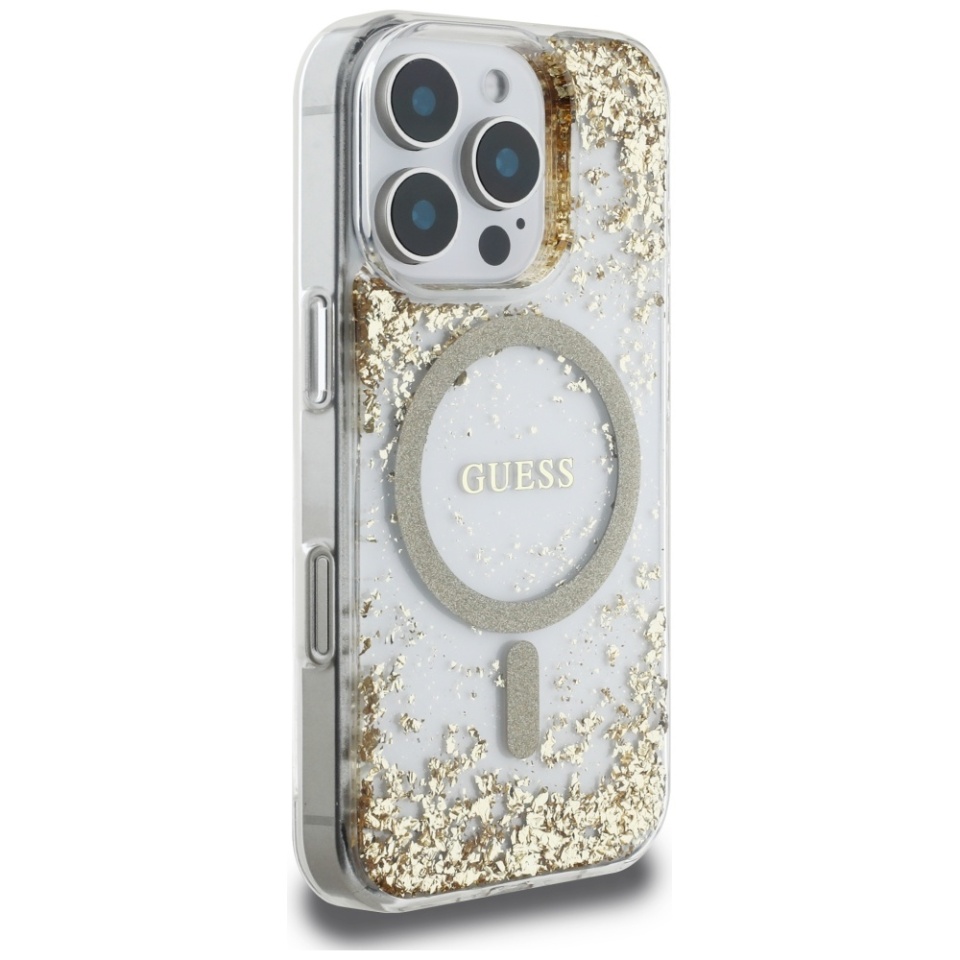 Husa pentru iPhone 16 Pro Max, Hardcase Resin Bottom Glitter MagSafe, Guess - Auriu - 3 | YEO