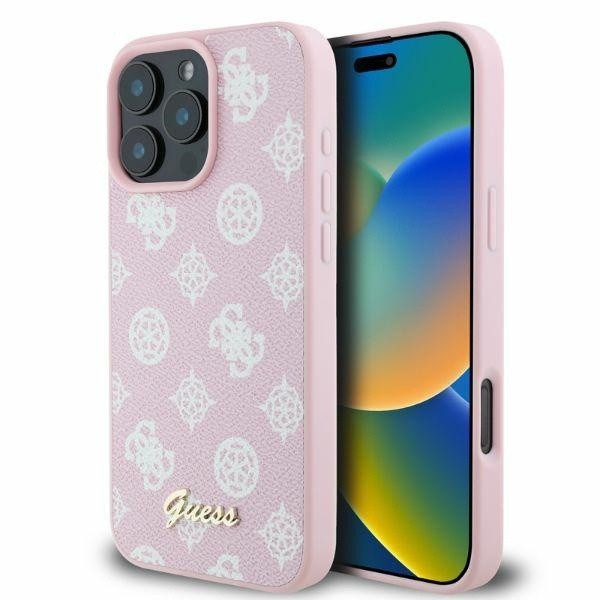 Husa pentru iPhone 16 Pro Max Peony Script MagSafe, Guess - Roz