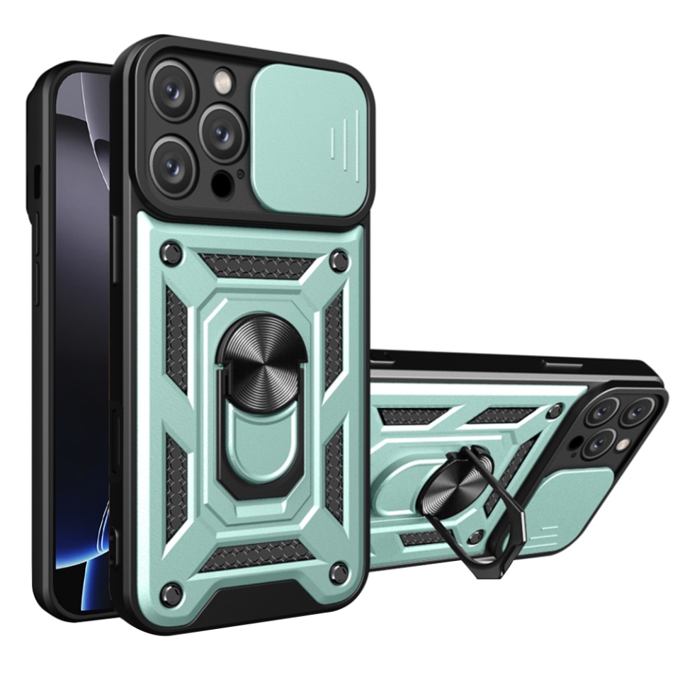 Husa pentru iPhone 16 Pro Max, SKYDDAR INNOVATION, CamShield, Verde, set cu sticker