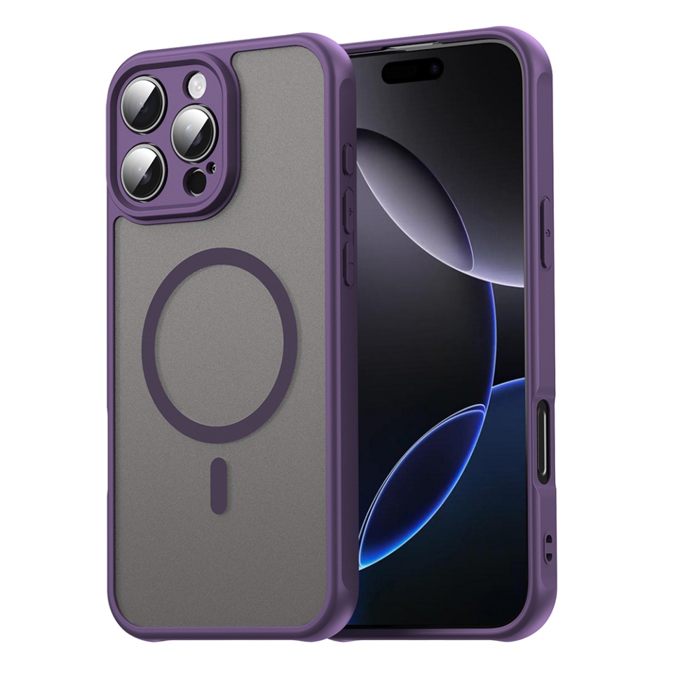 Husa pentru iPhone 16 Pro Max, SKYDDAR INNOVATION, HaloFrost MagSafe II, Antisoc, set cu sticker, Mov
