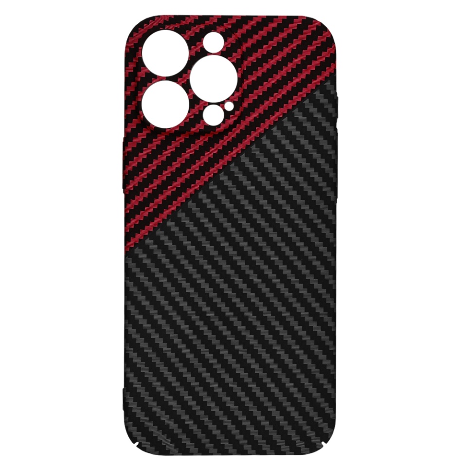 Husa pentru iPhone 16 Pro Max, SKYDDAR INNOVATION, textura carbon, Carbonite FiberShell, Rosu inchis, set cu sticker - 3 | YEO