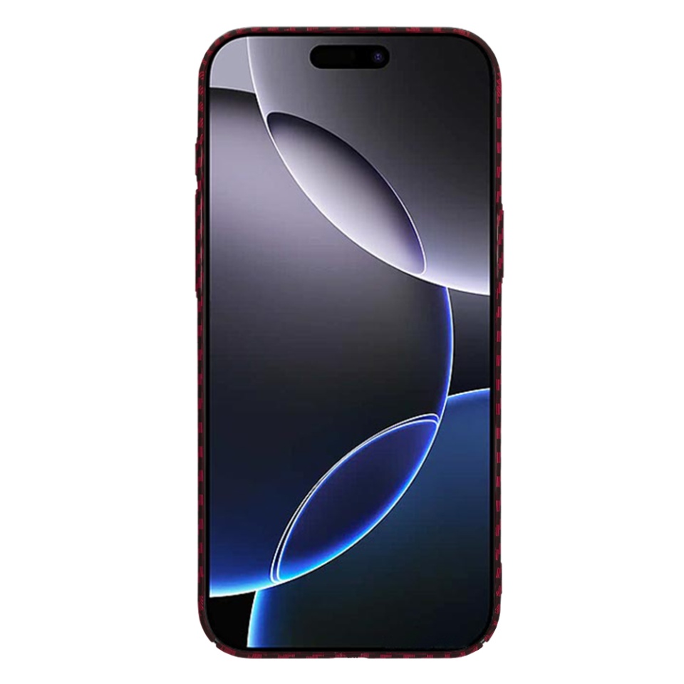 Husa pentru iPhone 16 Pro Max, SKYDDAR INNOVATION, textura carbon, Carbonite FiberShell, Rosu, set cu sticker - 1 | YEO
