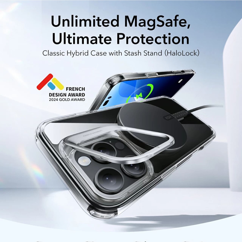 Husa pentru iPhone 16 Pro Max, slim MagSafe, Classic Hybrid HaloLock Kickstand ESR - Transparenta - 1 | YEO