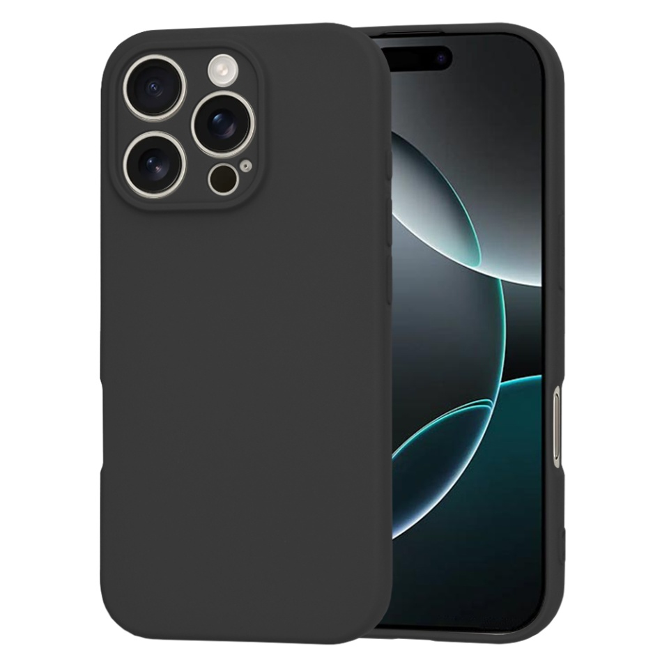 Husa pentru iPhone 16 Pro, SKYDDAR INNOVATION, din Silicon Catifelat, SoftElegance , Negru, set cu sticker