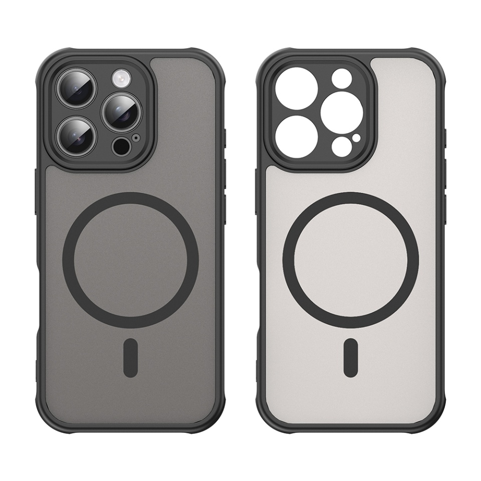 Husa pentru iPhone 16 Pro, SKYDDAR INNOVATION, HaloFrost MagSafe II, Antisoc, set cu sticker, Negru - 1 | YEO
