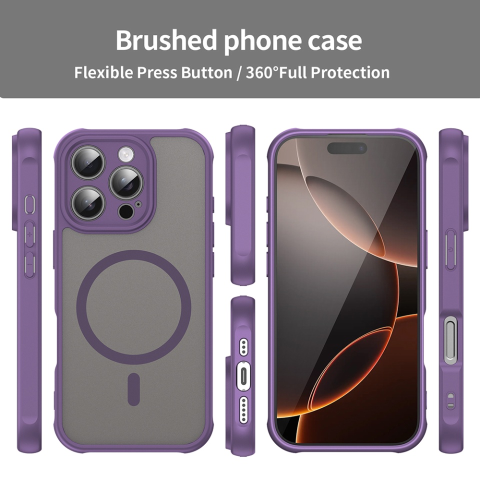 Husa pentru iPhone 16 Pro, SKYDDAR INNOVATION, HaloFrost MagSafe II, Antisoc, set cu sticker, Mov - 2 | YEO