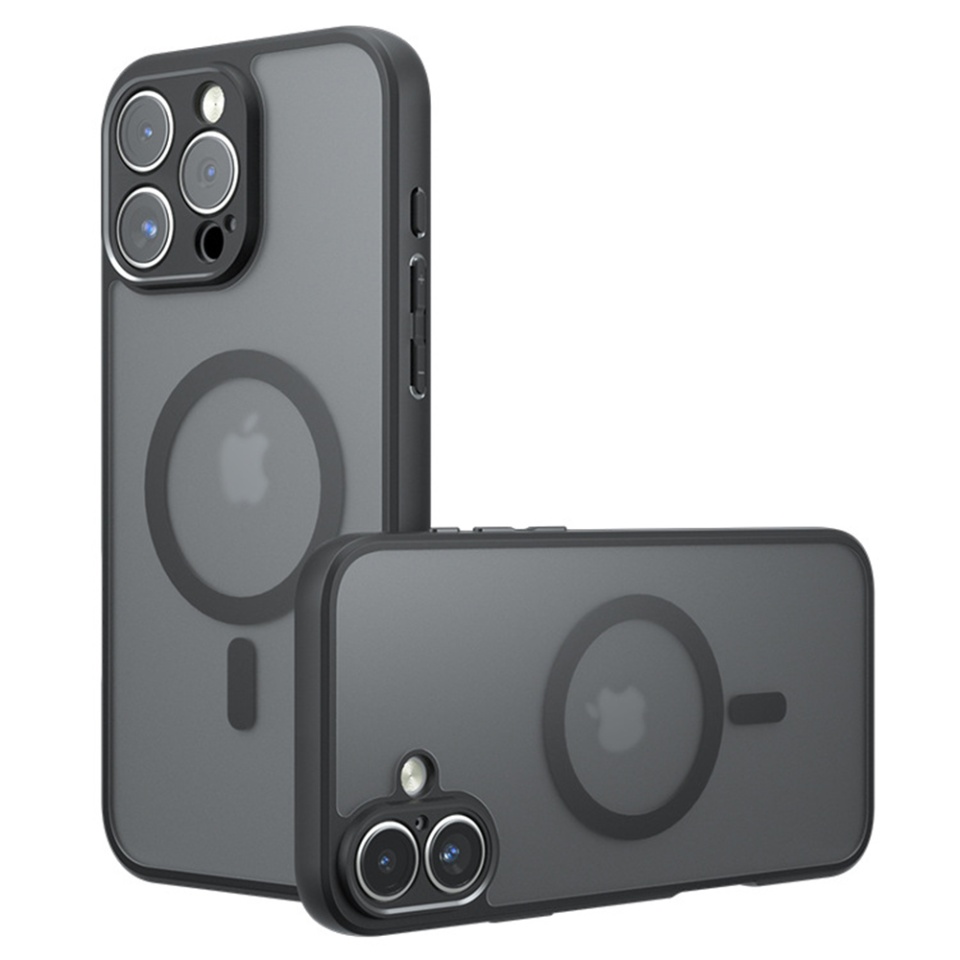 Husa pentru iPhone 16 Pro, SKYDDAR INNOVATION, PureFrost MagSafe, AntiSoc, set cu sticker, Negru frost