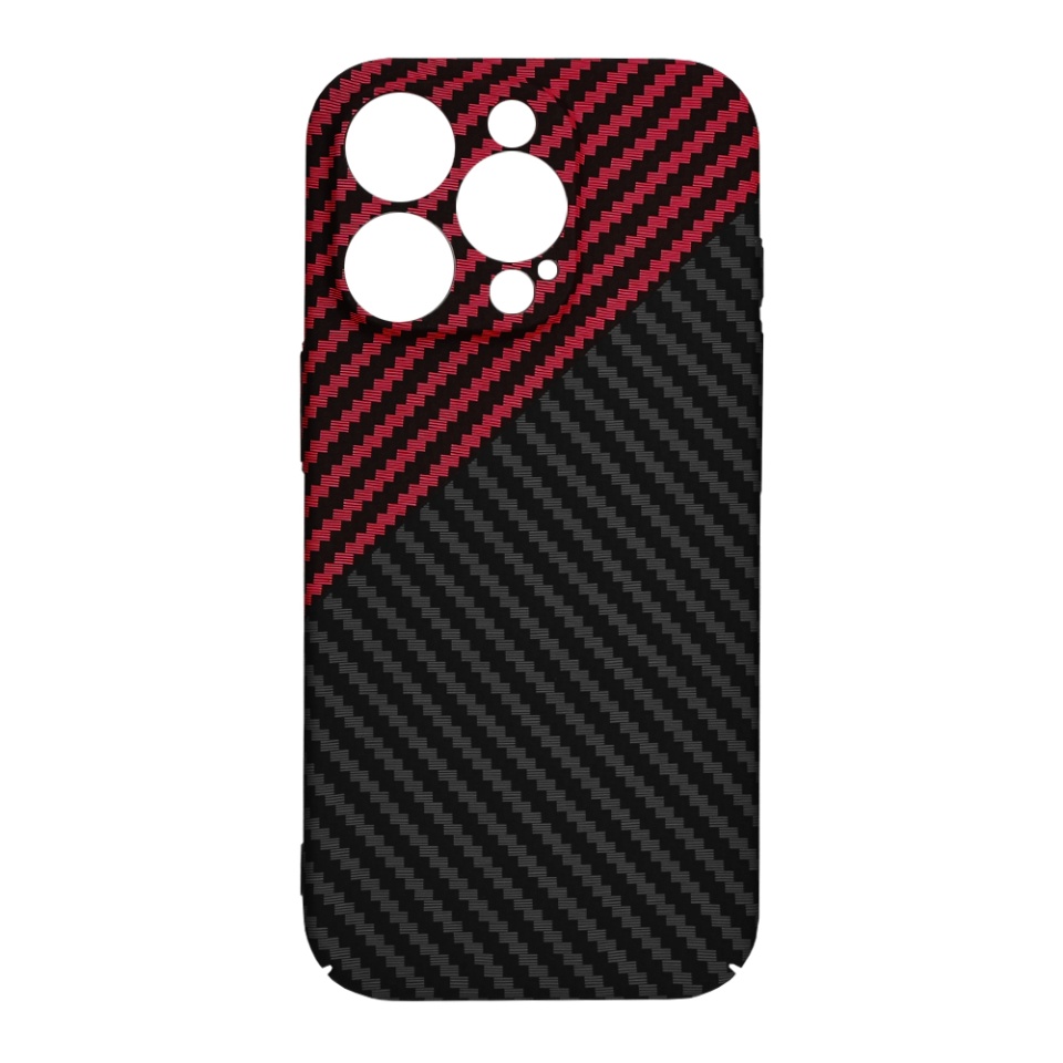 Husa pentru iPhone 16 Pro, SKYDDAR INNOVATION, textura carbon, Carbonite FiberShell, Rosu inchis, set cu sticker - 3 | YEO
