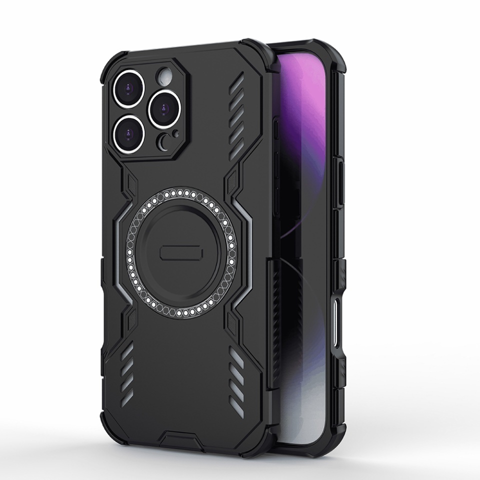 Husa pentru iPhone 16 Pro, SKYDDAR INOVATION, ArmorMag, Magsafe, set cu sticker, Negru