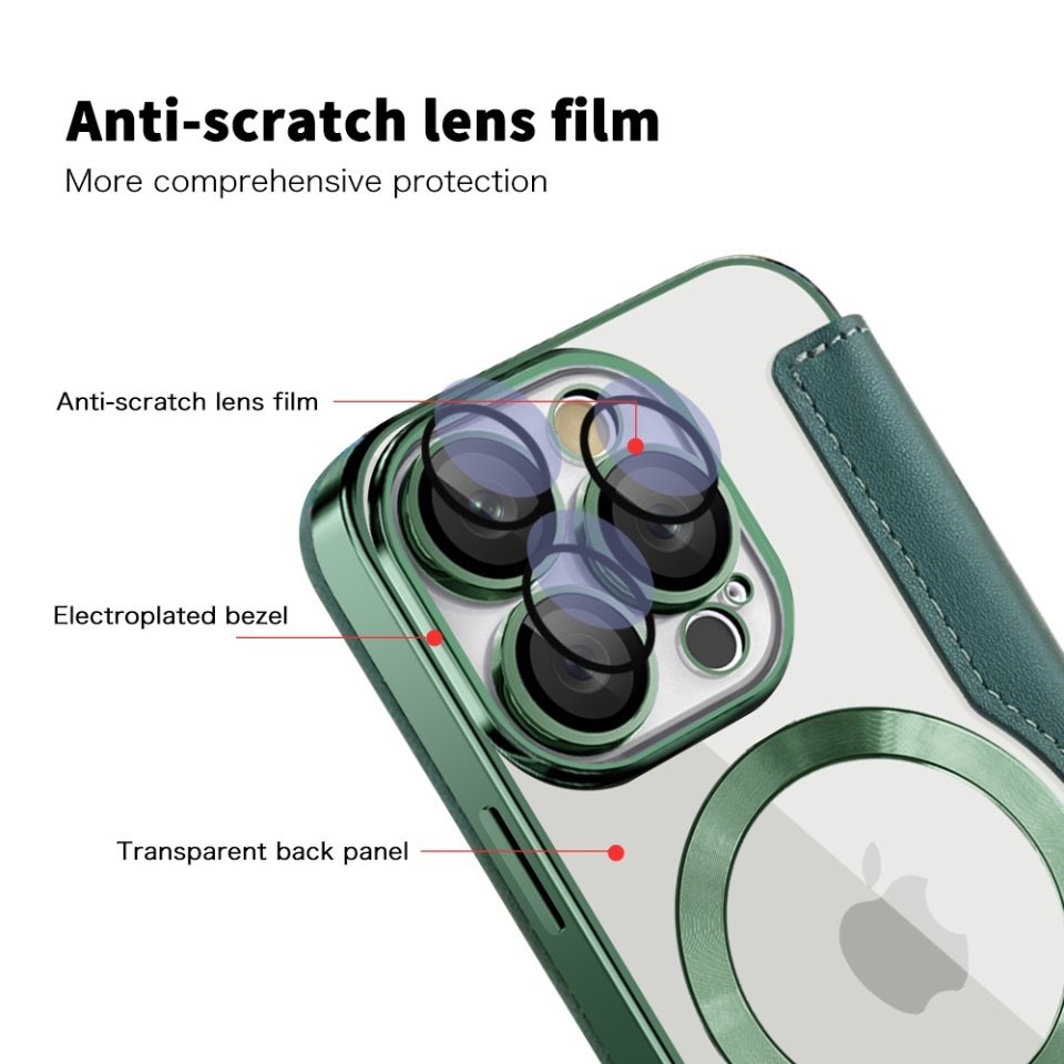 Husa pentru iPhone 16 Pro tip carte, SKYDDAR INOVATION, SmartMag Book, Magsafe, RFiD, Suport Carduri, set cu sticker, Verde - 2 | YEO