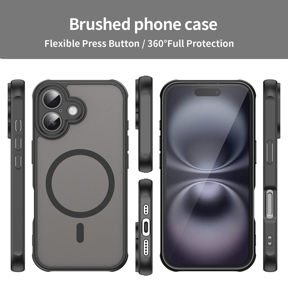 Husa pentru iPhone 16, SKYDDAR INNOVATION, HaloFrost MagSafe II, Antisoc, set cu sticker, Negru - 2 | YEO