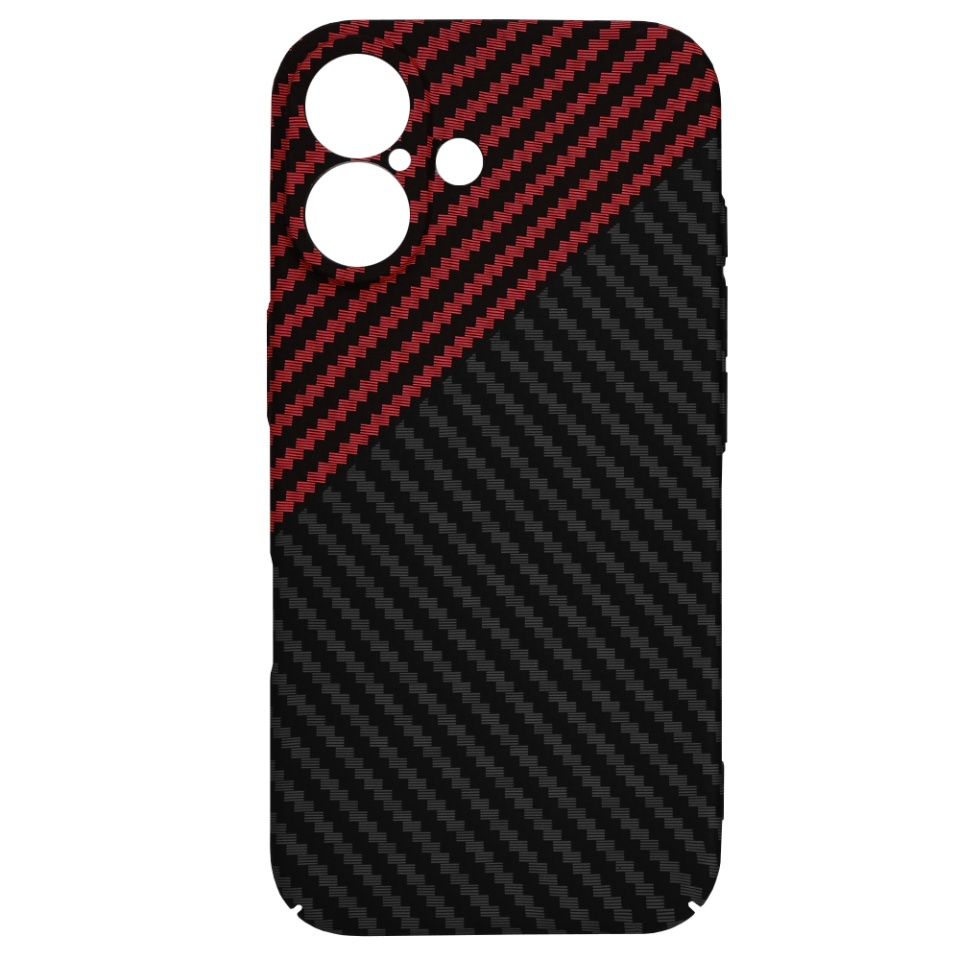 Husa pentru iPhone 16, SKYDDAR INNOVATION, textura carbon, Carbonite FiberShell, Rosu inchis, set cu sticker - 3 | YEO