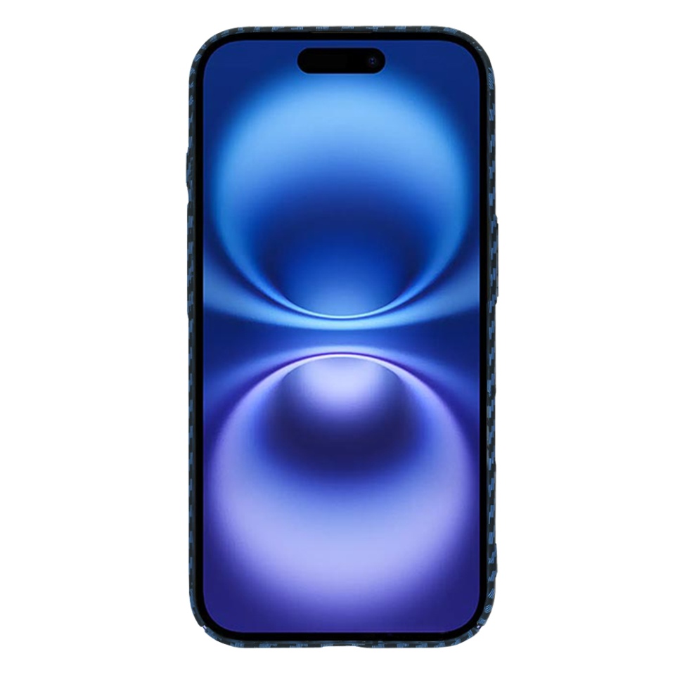 Husa pentru iPhone 16, SKYDDAR INNOVATION, textura carbon, Carbonite FiberShell, Cyan, set cu sticker - 1 | YEO