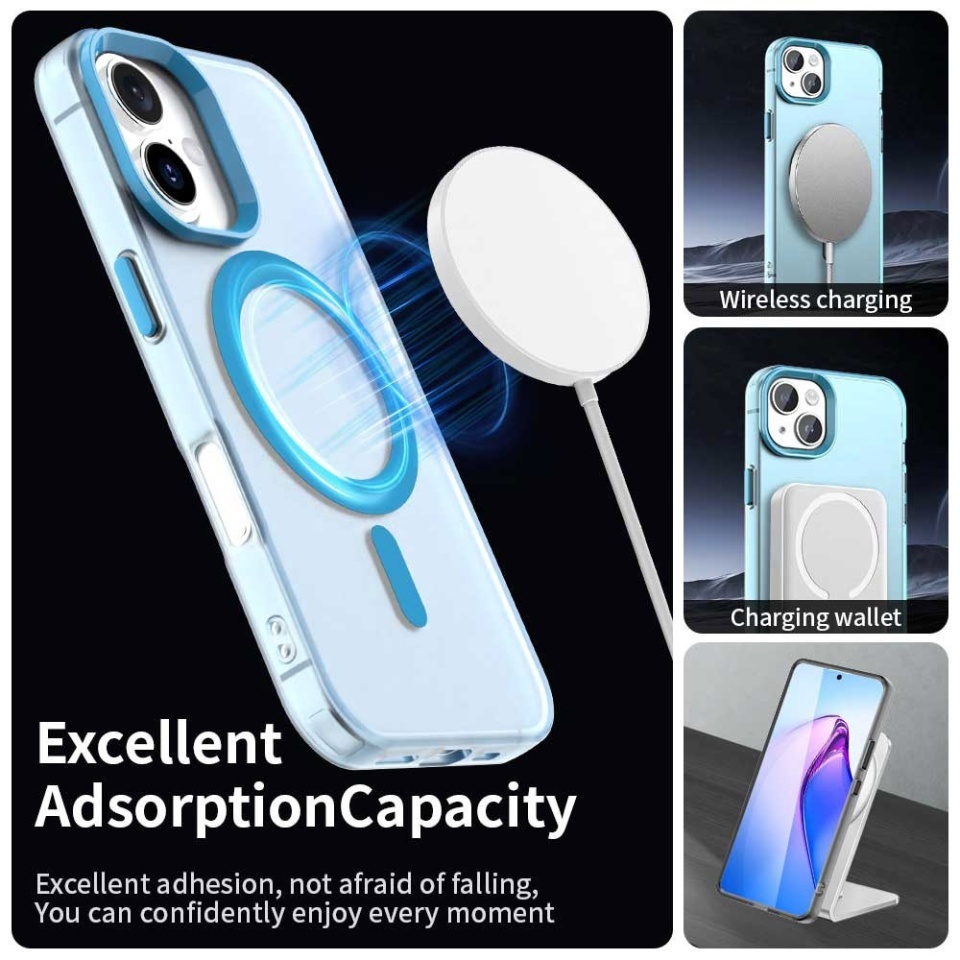 Husa pentru iPhone 16, SKYDDAR INOVATION, CandyCase, Magsafe, set cu sticker, Albastru - 1 | YEO