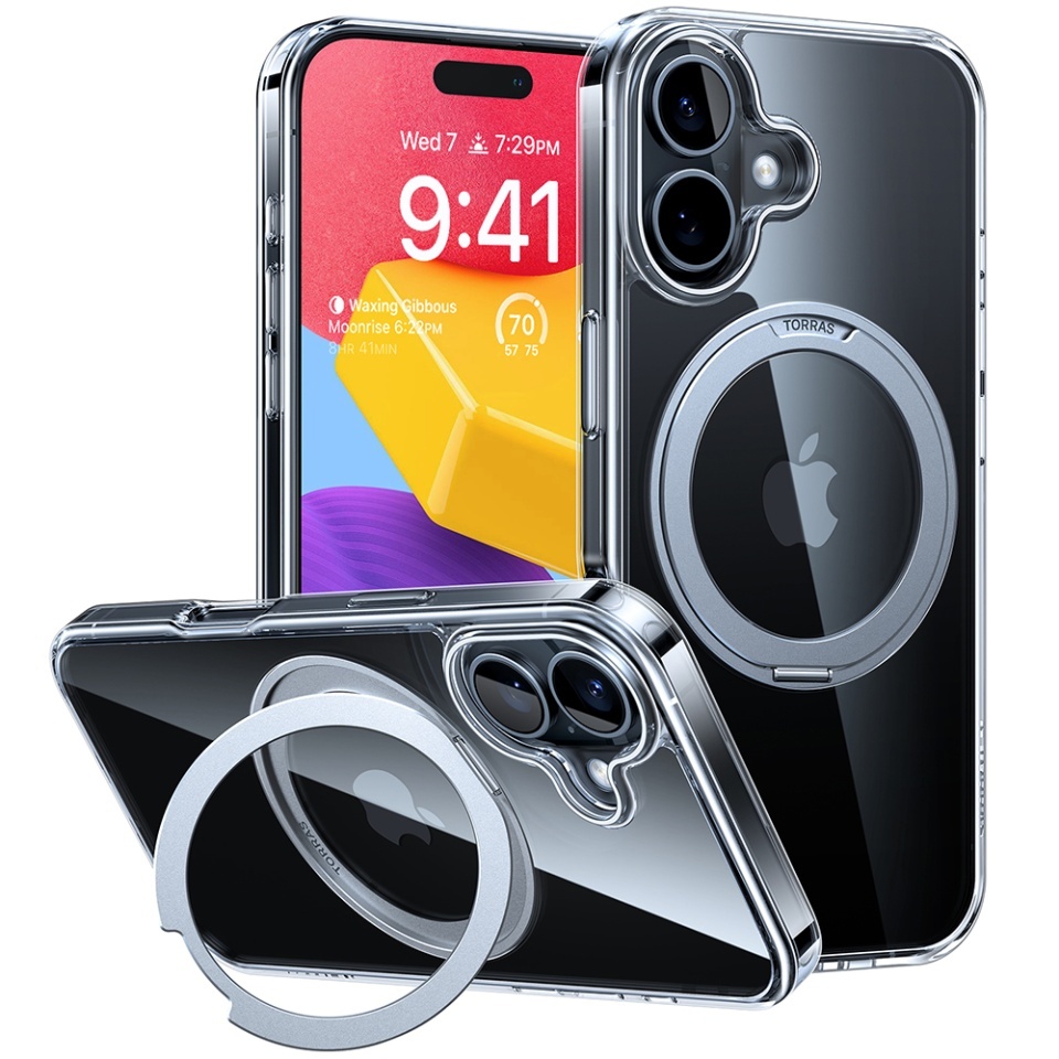 Husa pentru iPhone 16, Torras Ostand Pro MagSafe, Transparenta