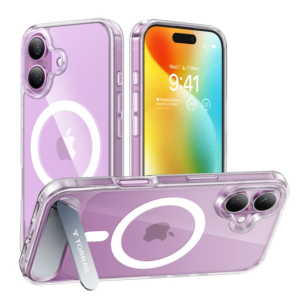 Husa pentru iPhone 16, Torras Pstand MagSafe, Transparenta