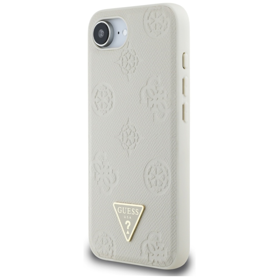 Husa pentru iPhone 16e, Guess, Peony Grained Hot Stamp Triangle Logo MagSafe, Bej - 3 | YEO